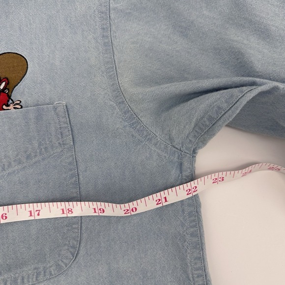 Vintage Looney Tunes Denim Long Sleeve Mens Size M Embroidered Tweety Taz - Picture 12 of 13
